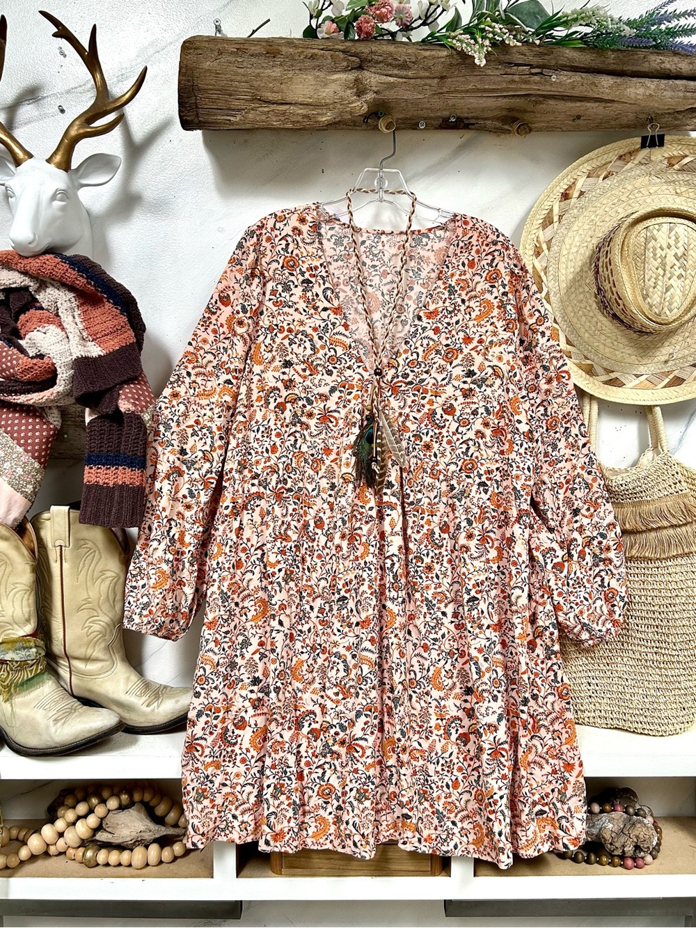 FALL Peasant cottagecore perfect boho dress w country prairie hippy folk vibe